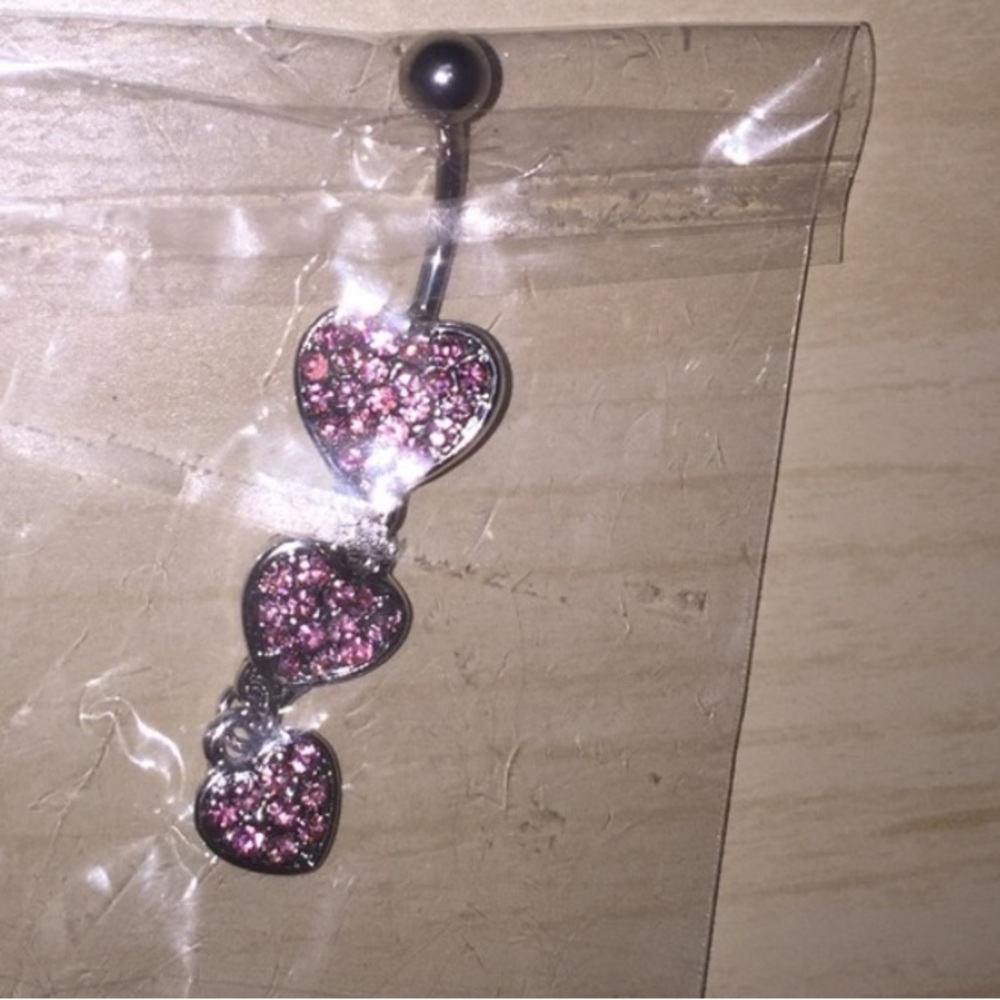 Pink Rhinestone Jeweled Belly Button Ring